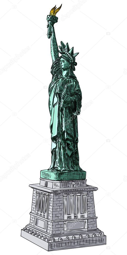 Statue of liberty in hand drawing style, line cross hatching, st