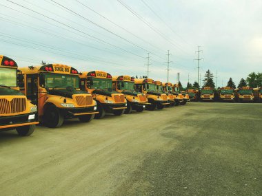 Eğitim sezonunu bekleyen okul otobüslerinin park yeri.