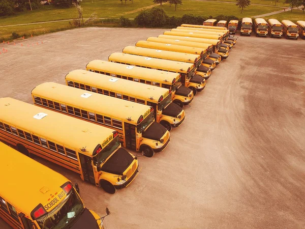 Buses parked and waiting for school. School buses on parking in