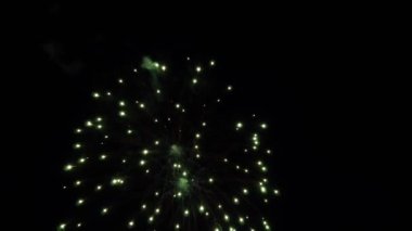 Güzel göz kamaştırıcı havai fişek yaz gecesi silueti yayılıyor. 4k.