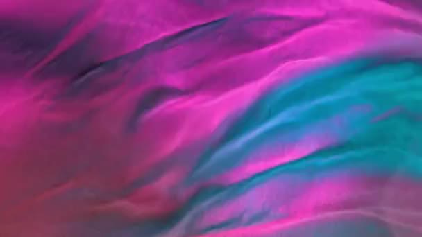 3dのような、実際に作られた織物表面は、空気中に振って、抽象的な色の背景、トレンディな鮮やかなテクスチャカラーで波状の表面の波紋。ファッションネオンカラークロス素材の背景. — ストック動画