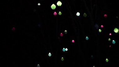 Güzel kış Noel süslemeleri çelenk ve neon tatil ışıkları. Toronto Işık festivali, Ontario, Kanada, eğlence parkı, Ontario yer tema parkı. Bir sürü ampul. Yeni Yıl gösterisi.