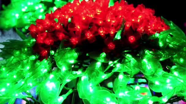 Christmas Decorations Tree Garland Glows Color Lights Night Bright Illuminations — Stock Video