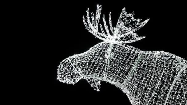 Moose Statue Made Winter Christmas Decorations Garlands Neon Lights Light — Stock Video