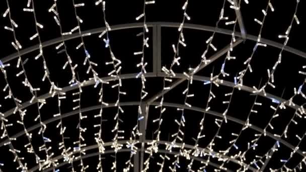 美しい冬のクリスマスの装飾花輪とネオンの休日のライト トロント オンタリオ カナダ 遊園地 オンタリオプレイステーマパークのライトフェスティバル 電球がたくさん新年のショー — ストック動画