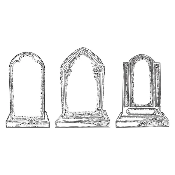 Conjunto de desenho de pedra tumular. Túmulo para mortos como lápide de Halloween —  Vetores de Stock