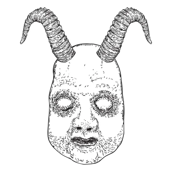 目のない悪魔は手描きに顔を描きます。ハロウィーンのためのモンスターの顔 — ストックベクタ