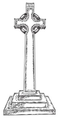 Eski mermer taş Mesih çapraz el çizim. Jes'in çizim sembolü