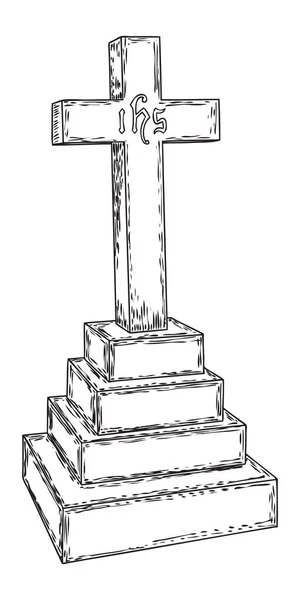 Pierre tombale arrachée, isolée sur fond blanc. Ancienne tombe — Image vectorielle