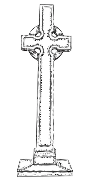 Gamla marmor sten Christ Cross hand ritning. Skiss symbol för Jes — Stock vektor