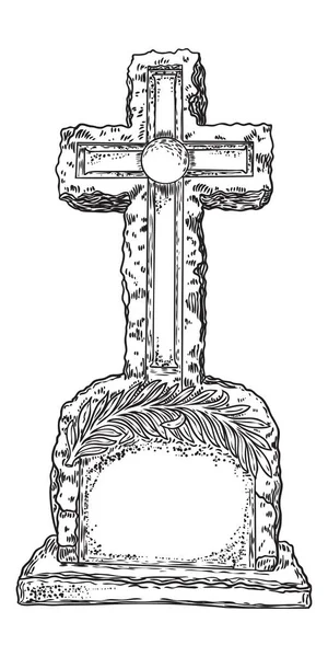 Oude marmeren steen Christus cross handtekening. Schets symbool van Jes — Stockvector