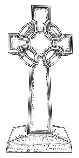 Antigua piedra de mármol Cristo cruz dibujo a mano. Bosquejo símbolo de Jes — Vector de stock