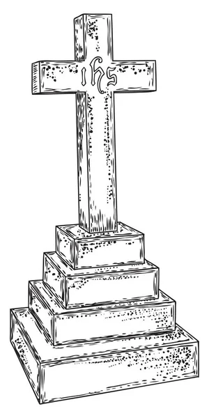 Starý mramorový kámen Kristův kříž. Symbol náčrtku JES — Stockový vektor