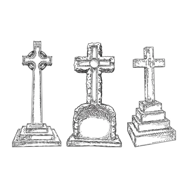 Conjunto de dibujo de piedra de tumba. Tumba para los muertos como lápida de Halloween — Archivo Imágenes Vectoriales