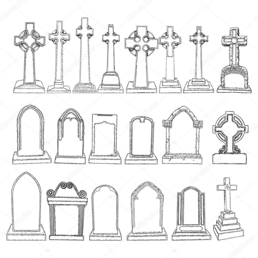 Set of tomb stone drawing. Grave for dead as Halloween tombstone