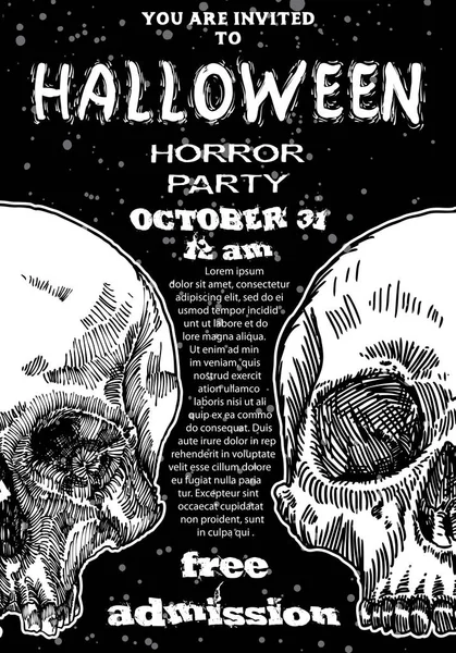 Gaya hitam dan putih Halloween undangan poster dan kartu kecerdasan - Stok Vektor