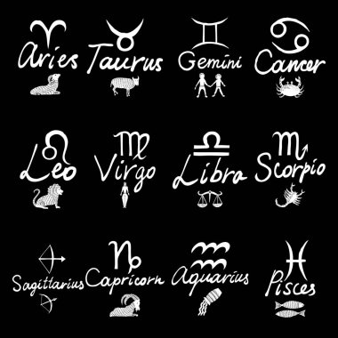 Zodiac 12 işaretler Oğlak kova balık koç Taurus Gemini CA