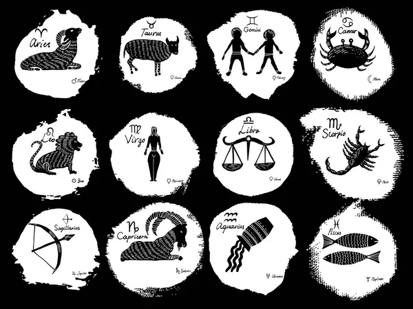 Las 12 constelaciones de signos zodiacales con ilustración de horóscopo — Archivo Imágenes Vectoriales