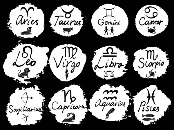 Zodíaco 12 signos Capricornio Acuario Piscis Aries Tauro Géminis Ca — Archivo Imágenes Vectoriales