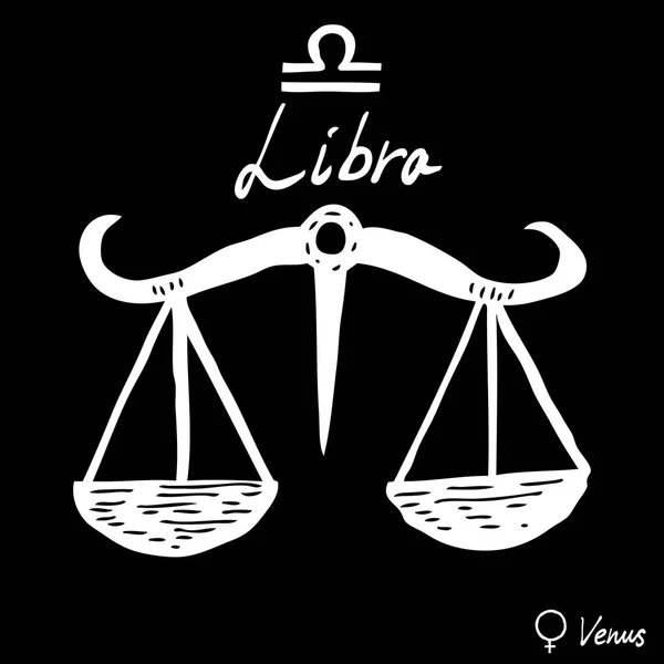 Constelaciones zodiacales dibujadas a mano símbolo y signo Libra, Venus il — Vector de stock