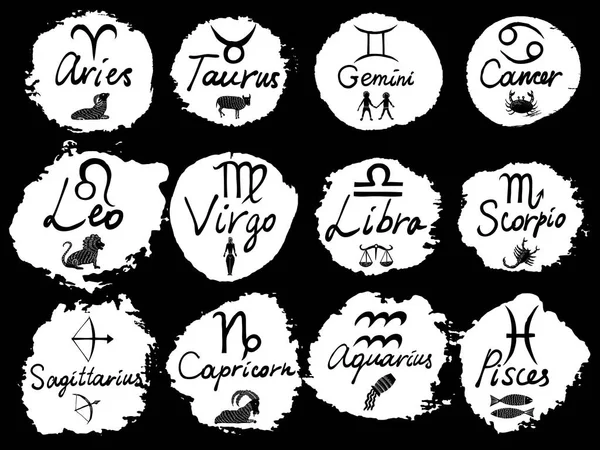 Zodiac 12 signs Capricorn Aquarius Pisces Aries Taurus Gemini Ca — Stock Vector