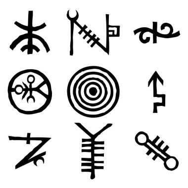 Simgeler ve semboller harfler kümesi büyü ve cadı zanaat gizli simya, mistik, konulu ezoterik din ve mason, izole esin kaynağı oldu. Eti tattoo fikirler. Vektör. 