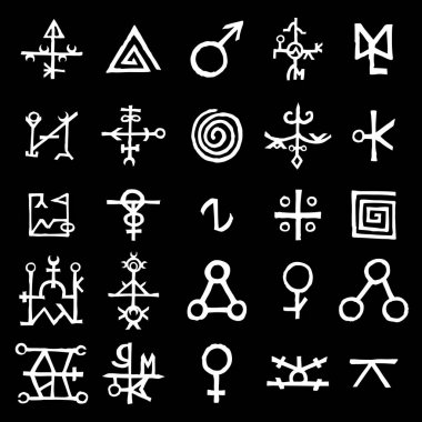 Ezoterik kutsal geometrik semboller seti. Soyut mistik işaretler koleksiyonu. Vektör. 