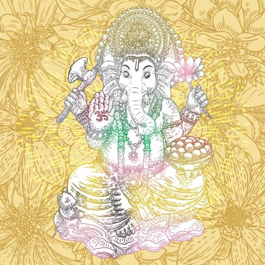 Lord Ganpati veya Ganesha'nın illüstrasyonu. Diwali kavramı. Lord Ganesha doğum Dua için Ganesh Chaturthi festivali. Elle çizilmiş klasik tasarım. 