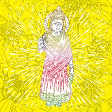 Devi Parvati klasik geleneksel Hindu tanrı el çizimi. Diwali kavramı. Vektör.