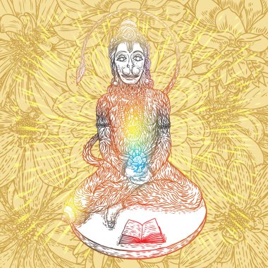 Dussehra'daki Hindistan Navratri festivali için Lord Hanuman. Diwali kavramı. Arka planda izole edilmiş. Vektör.