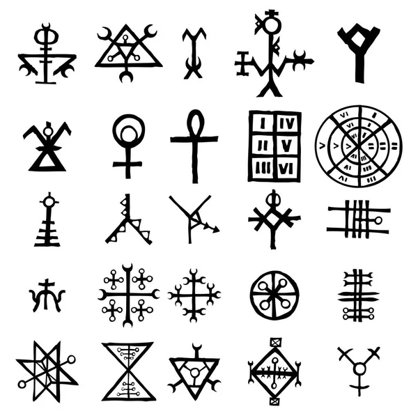 Mystic zestaw z kręgów magii, pentagram i urojonych czakry symboli. Zbiór ikon z magii i okultyzmu ręką pisanie listów. Koncepcji ezoterycznych. Wektor — Wektor stockowy