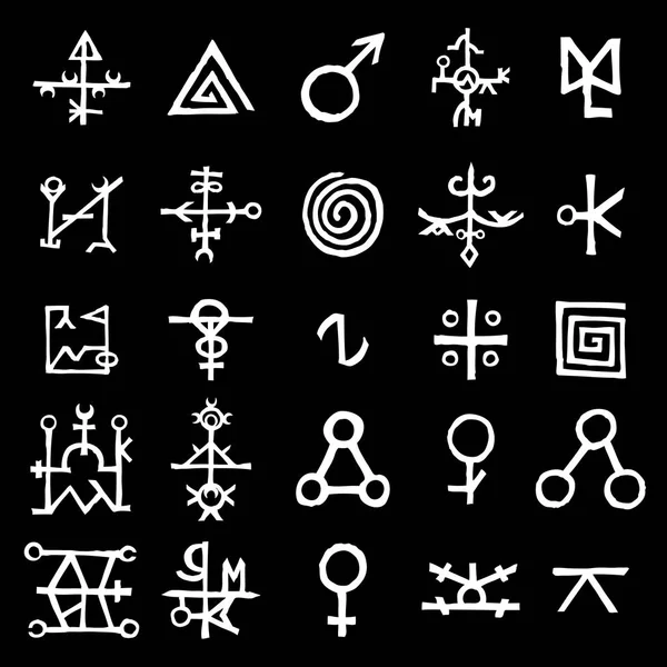 Ensemble de symboles géométriques sacrés ésotériques écrits. Collection abstraite de signes mystiques. Vecteur. — Image vectorielle