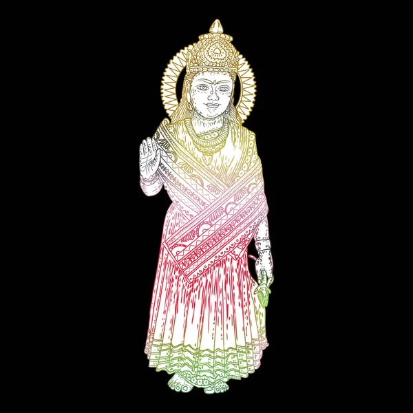 Devi Parvati klasik Hindu tanrısı el çizimi. Vektör