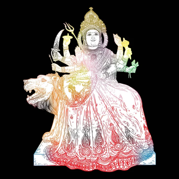 Hint Tanrıça Durga klasik heykel Dussehra Vijayadashami Navratri Hindistan'da Durga Puja tatil Festivali için. El izole tasarım çekilmiş. Vektör.
