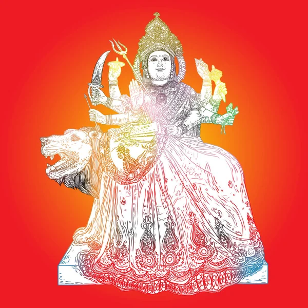 Dussehra Vijayadashami Navratri Hindistan Durga Puja tatil festivali için Hint Tanrıçası Durga klasik heykel. Diwali kavramı. Elle çizilmiş izole tasarım. Vektör.