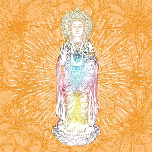 Lord Murugan Classic standbeeld tekening, God van de oorlog, zoon van Shiva en Parvati ook bekend als Skanda. Diwali concept. Vector. — Stockvector