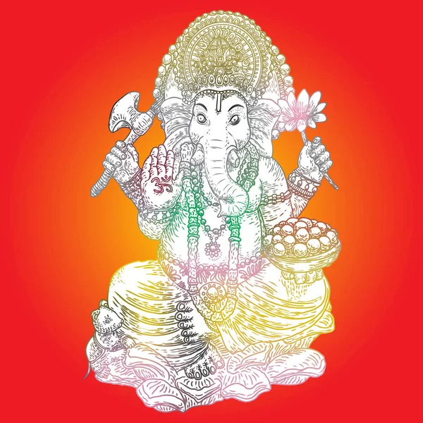 Lord Ganpati veya Ganesha'nın illüstrasyonu. Diwali kavramı. Lord Ganesha doğum Dua için Ganesh Chaturthi festivali. Elle çizilmiş klasik tasarım. 