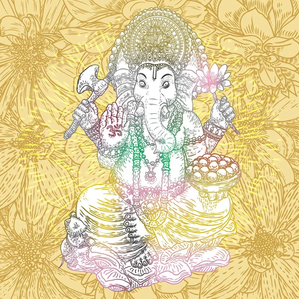 Ilustração de Lord Ganpati ou Ganesha. Conceito de Diwali. Ganesh Chaturthi festival de oração ao Senhor Ganesha nascimento. Design clássico desenhado à mão . — Vetor de Stock