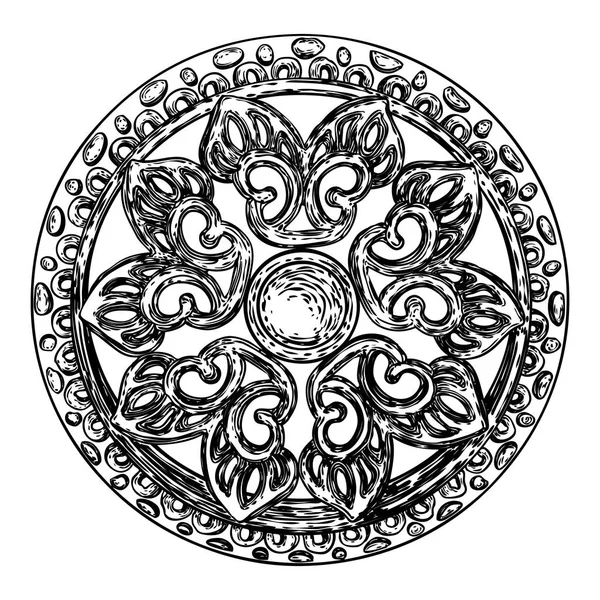 Hermosos elementos barrocos dibujados a mano o parche vintage para bufanda, estampado o diseño de tela. Elemento decorativo de arquitectura de piedra de mármol. Estilo floral circular. Vector. — Vector de stock