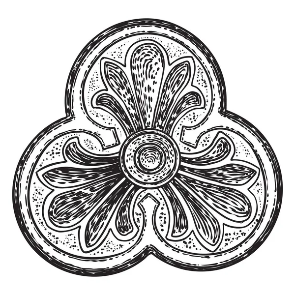 パターンのための円の装飾の設計、whに隔離された彫刻された花 — ストックベクタ