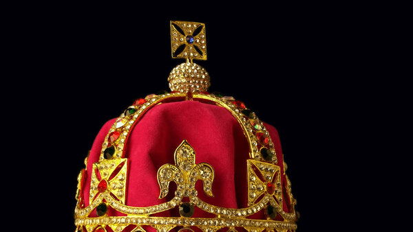 Gold crown with luxury color jewels and diamonds. With reflection and lights sparks. 