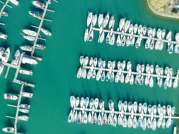Aerial view of boats, yachts, floating ship and beautiful landsc
