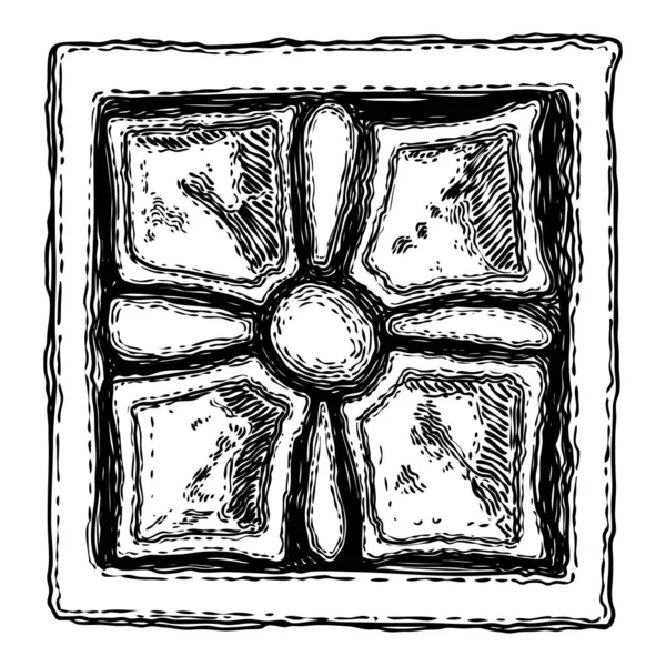 手描きバロックビクトリア朝の正方形の花の入れ墨, — ストックベクタ