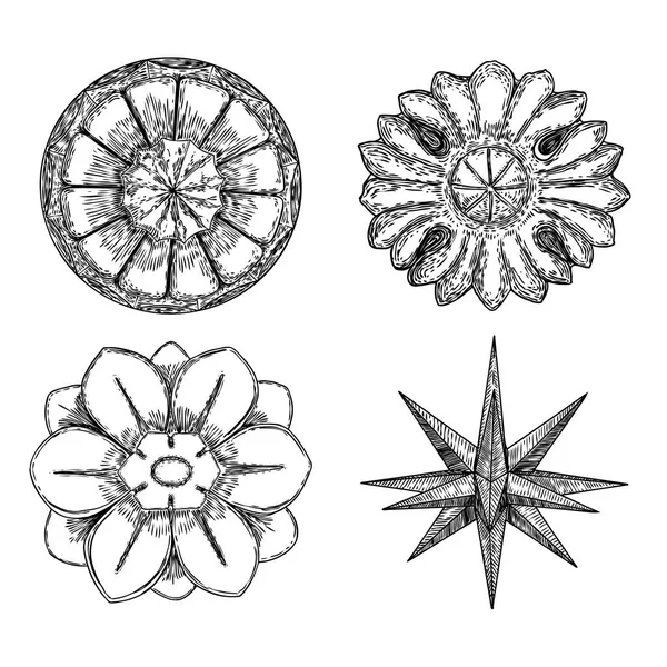 Sada kruhové, květinové mandaly jako vinobraní dekorativní baroko — Stockový vektor