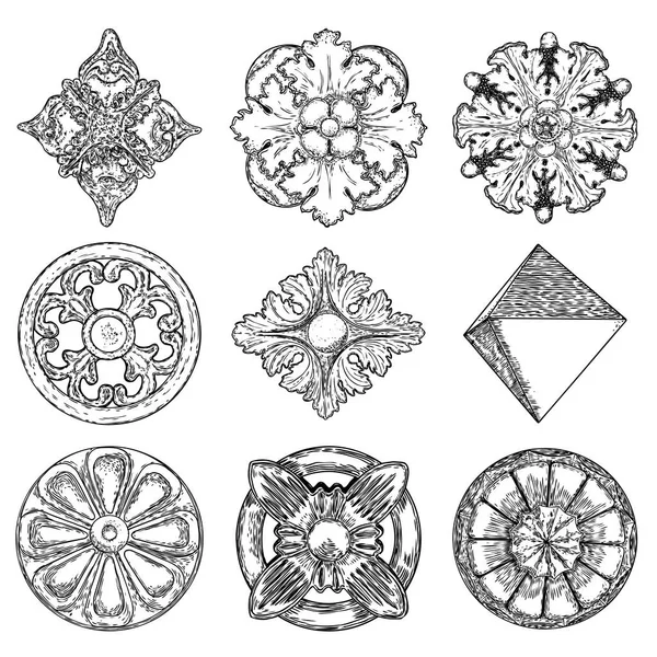 Σύνολο από μπαρόκ αρχαία vintage στυλ floral κυκλική και ρόμβος — Διανυσματικό Αρχείο