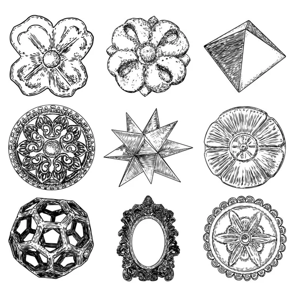 Sada kruhové, květinové mandaly jako vinobraní dekorativní baroko — Stockový vektor
