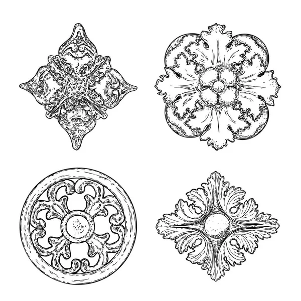 Set de estilo antiguo barroco vintage floral circular y rombo — Vector de stock