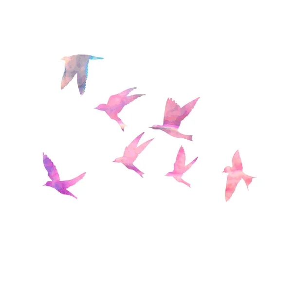 白色背景上的飞鸟的水彩画剪影 励志身体闪光纹身墨水 — 图库矢量图片