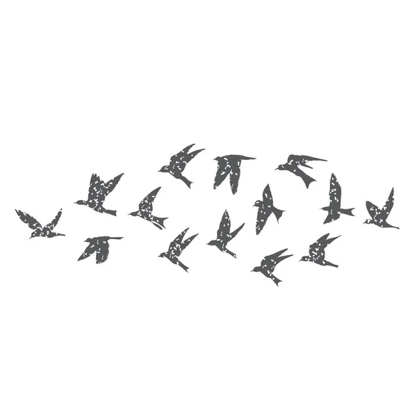 Silhouette Oiseaux Volants Ville Sur Fond Blanc Encre Tatouage Éclair — Image vectorielle