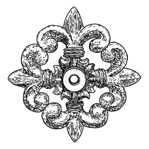 Antieke Stijl Getrokken Bloemen Met Bloemblaadjes Decoratieve Design Elementen Barokke — Stockvector
